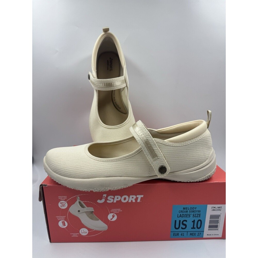 Jsport Womens Shoes Beige Mary Jane Memory Foam Contoured Arch Lightweight 10